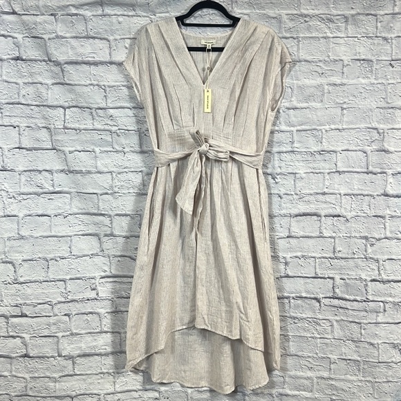 Max Studio Women's Cotton Tie Front Midi Dress | size medium | hi/low hem - Picture 2 of 10